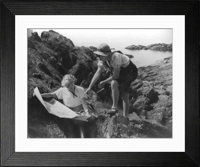Framed Print : Two Hikers Map Reading Framed Print : Two Hikers Map Reading