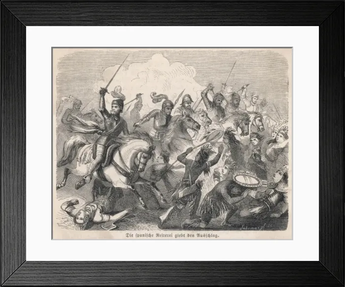Framed Print : Horsemen Scare Aztecs