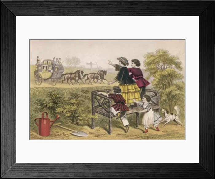 Framed Print : Children Wave Stagecoach Framed Print : Children Wave Stagecoach