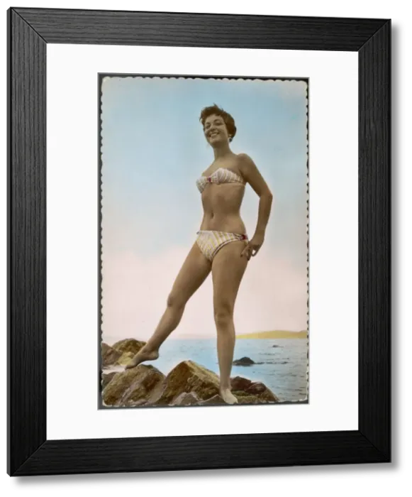 Framed Print : Girl in Stripy Bikini Framed Print : Girl in Stripy Bikini