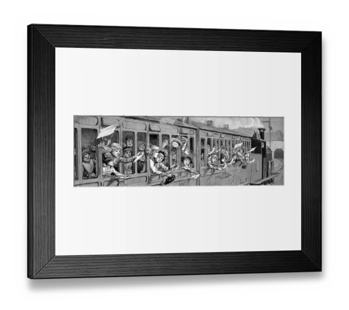 Framed Print : Children on board a train off on a school trip