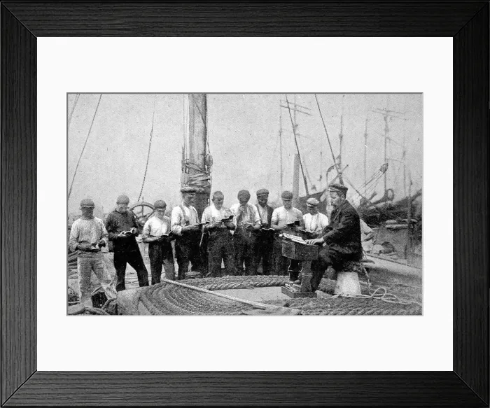 Framed Print : Mission to Seamen Service on board a Barge, 1906 Framed Print : Mission to Seamen Service on board a Barge, 1906