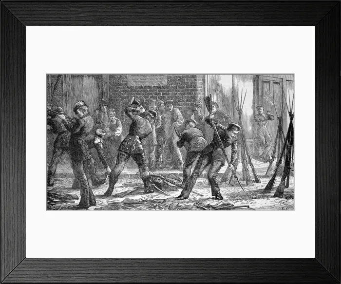 Framed Print : Franco-Prussian War. Prussian soldiers destroying arms at Re Framed Print : Franco-Prussian War. Prussian soldiers destroying arms at Re