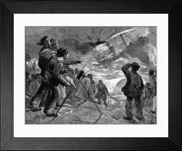 Framed Print : The Life Brigade firing a Rocket to a Ship on the Rocks Framed Print : The Life Brigade firing a Rocket to a Ship on the Rocks