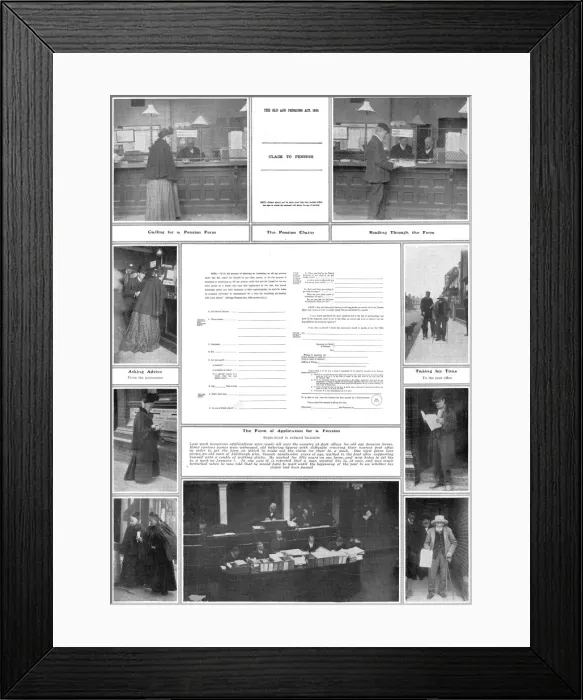 Framed Print : Collecting and applying for pensions at the post office Framed Print : Collecting and applying for pensions at the post office