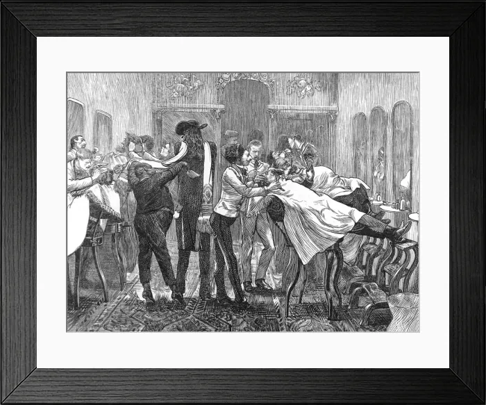 Framed Print : Barbers Saloon, New York, 1870 Framed Print : Barbers Saloon, New York, 1870