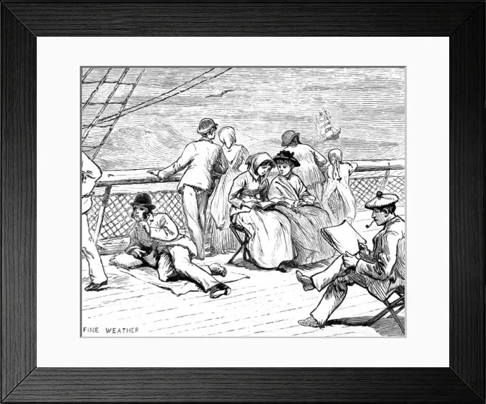 Framed Print : Emigrants enjoying fine weather on the deck of their ship, 1 Framed Print : Emigrants enjoying fine weather on the deck of their ship, 1