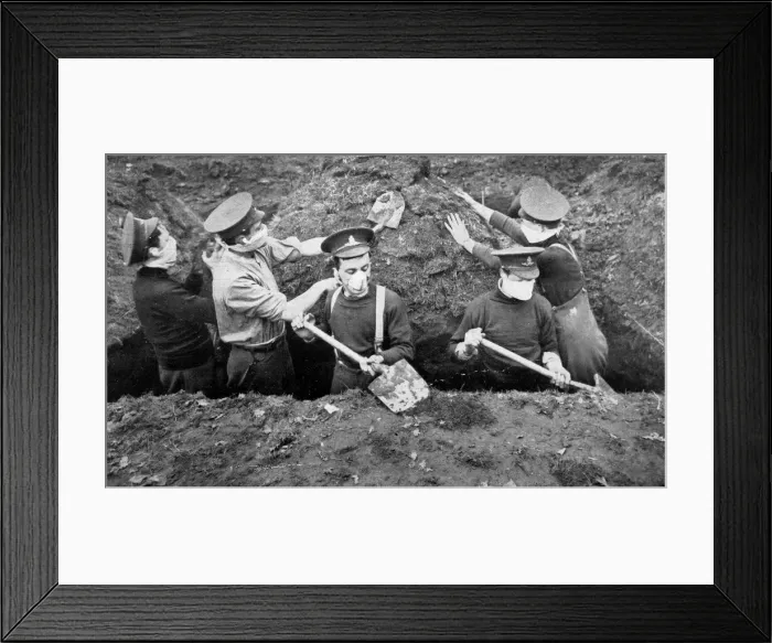 Framed Print : Wearing respirators in a trench Framed Print : Wearing respirators in a trench