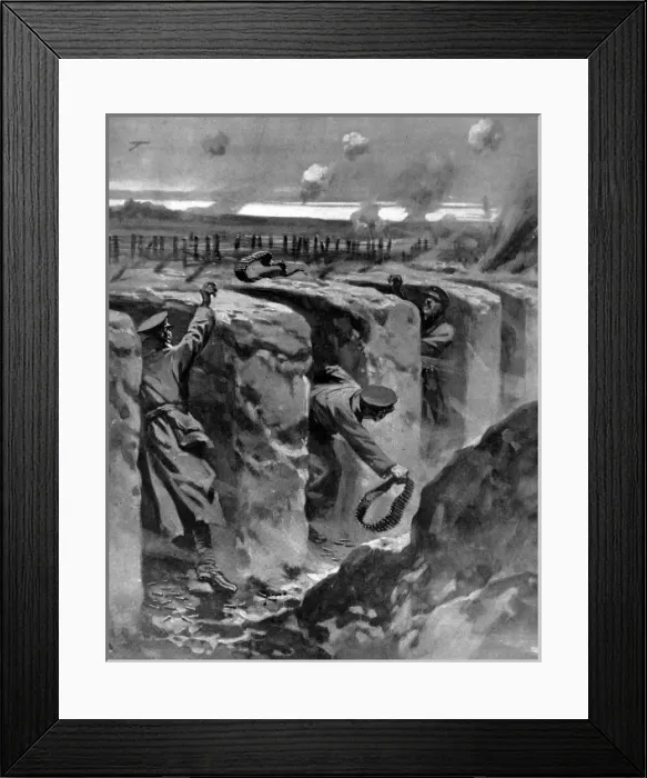 Framed Print : Cartridges flung from man to man Framed Print : Cartridges flung from man to man