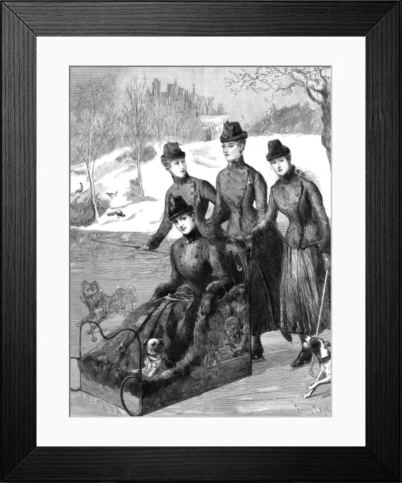 Framed Print : Princess of Wales sledging at Sandringham with her daughters Framed Print : Princess of Wales sledging at Sandringham with her daughters