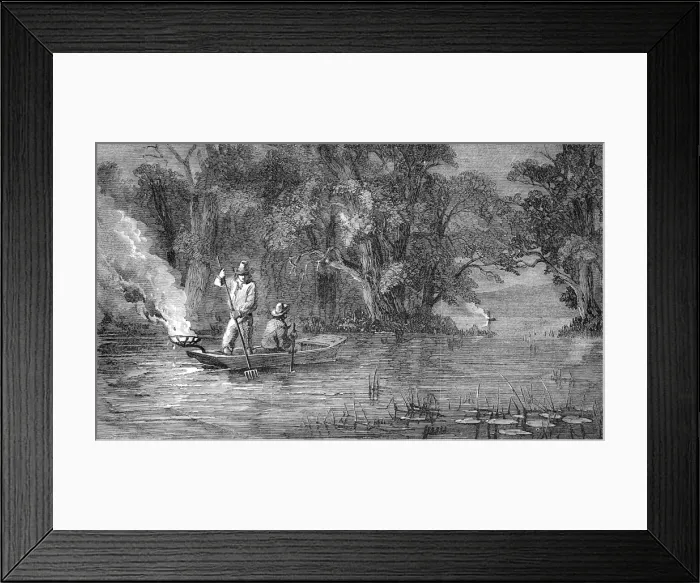 Framed Print : American Indian Country. Spearing fish at night