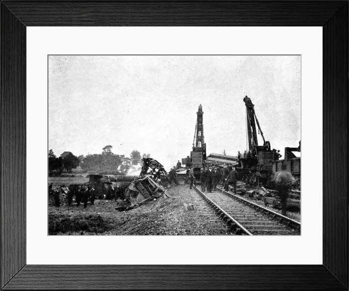 Framed Print : The wreck of the Flying Welshman near Llanelly. Cranes emplo Framed Print : The wreck of the Flying Welshman near Llanelly. Cranes emplo