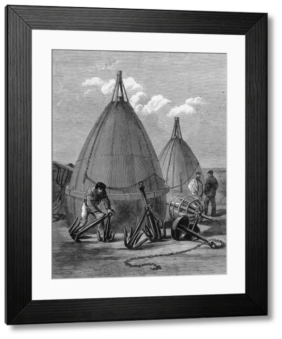 Framed Print : Buoys and Grapnels used in recovering the Atlantic Telegraph Framed Print : Buoys and Grapnels used in recovering the Atlantic Telegraph