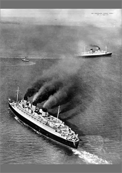 R. M. S. Queen Mary and R. M. S. Queen Elizabeth, off Cowes