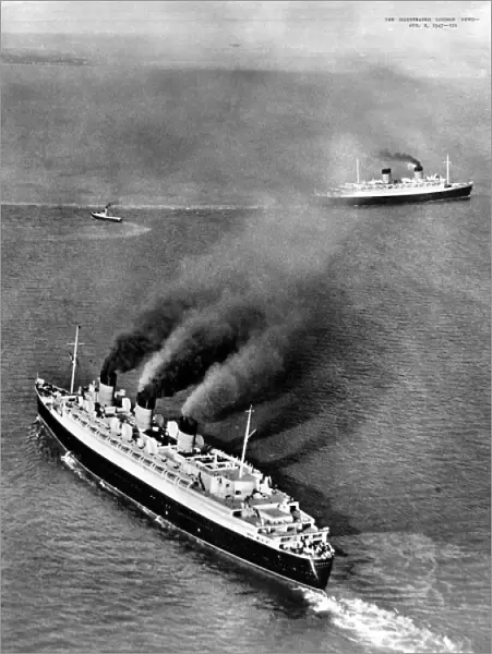 R. M. S. Queen Mary and R. M. S. Queen Elizabeth, off Cowes