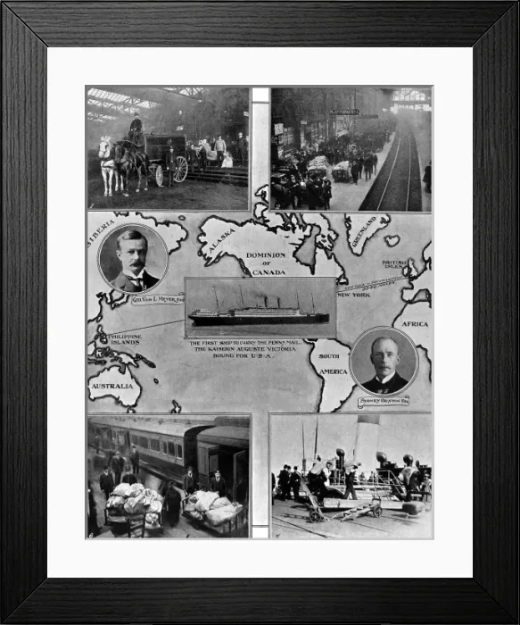 Framed Print : The First Penny Post from England to America, 1908 Framed Print : The First Penny Post from England to America, 1908