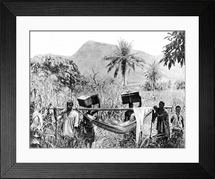 Framed Print : Travelling by hammock; H. M. Stanleys Emin Pasha Relief Expe Framed Print : Travelling by hammock; H. M. Stanleys Emin Pasha Relief Expe