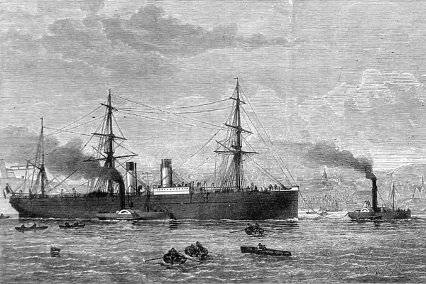 SS Amerique being towed into Plymouth, Devon, 1874