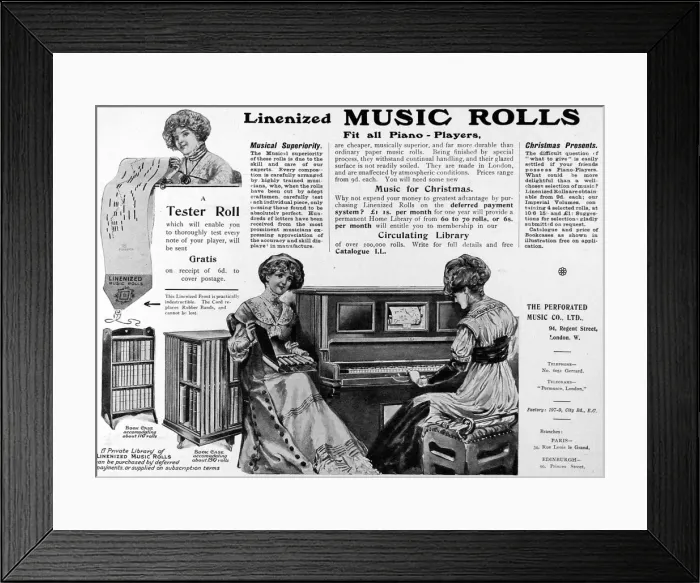 Framed Print : Linenized Music Rolls advert Framed Print : Linenized Music Rolls advert