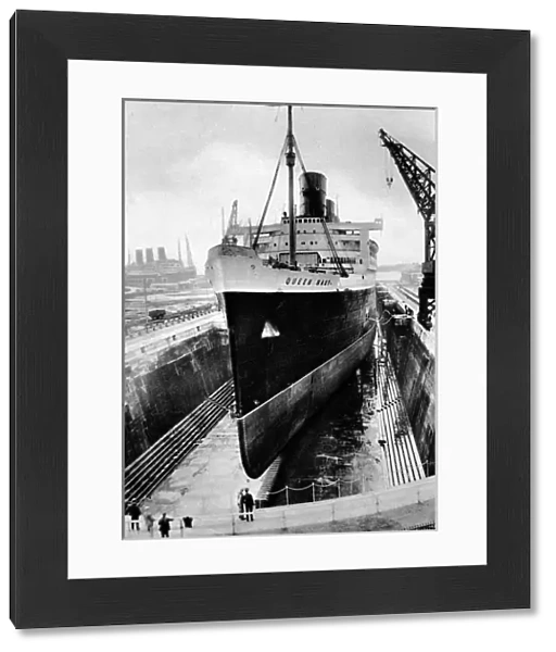 R. M. S. Queen Mary in dry dock, Southampton, April 1936