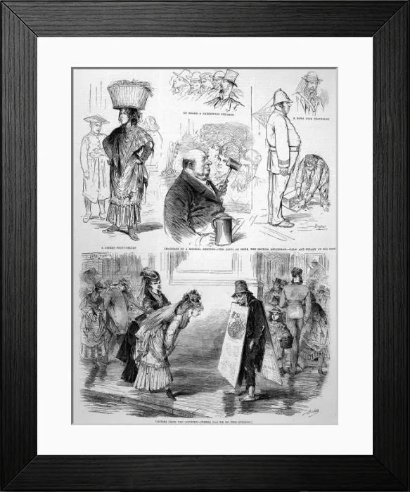 Framed Print : Visitors from the country & a sandwich man Framed Print : Visitors from the country & a sandwich man