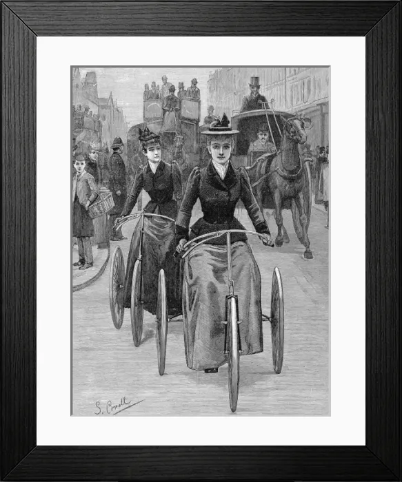 Framed Print : Women Cyclists in a City, 1892 Framed Print : Women Cyclists in a City, 1892