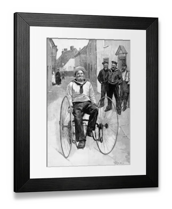 Framed Print : Royal Navy Sailor on a Tricycle, 1891 Framed Print : Royal Navy Sailor on a Tricycle, 1891