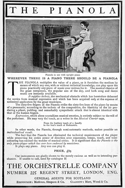 Pianola. Advertisement for the Pianola, the automatic piano-player