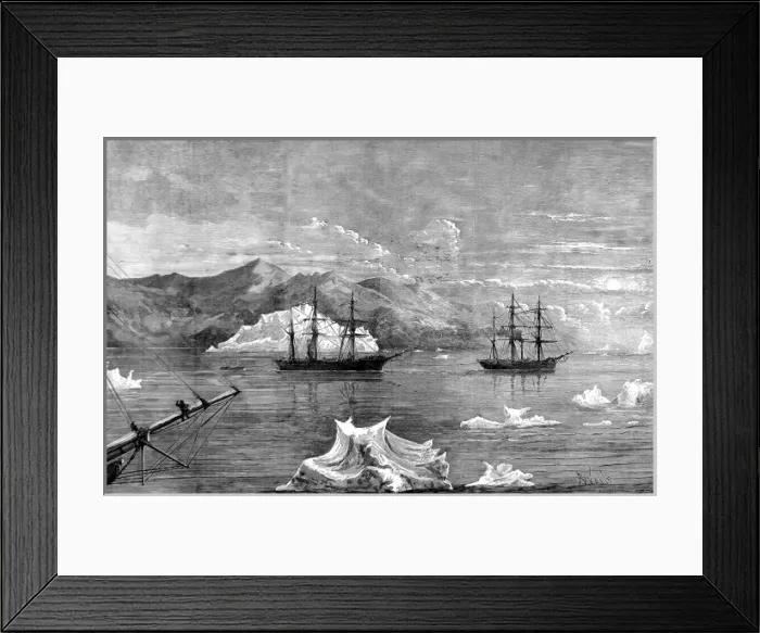 Framed Print : HMS Alert towing HMS Discovery through Icebergs, British Framed Print : HMS Alert towing HMS Discovery through Icebergs, British