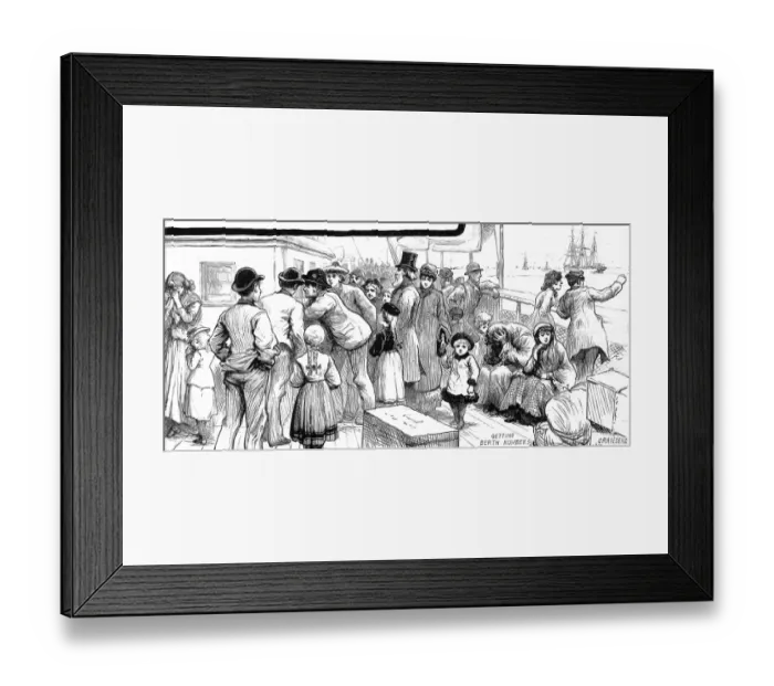 Framed Print : Emigrants queuing for Berth Numbers on their ship, Gravesend Framed Print : Emigrants queuing for Berth Numbers on their ship, Gravesend