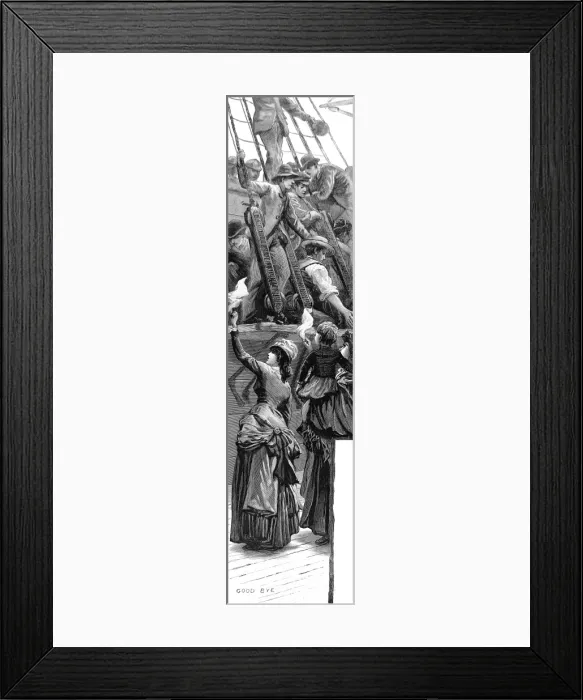 Framed Print : Emigrant Ship leaving a British Quayside, 1887 Framed Print : Emigrant Ship leaving a British Quayside, 1887