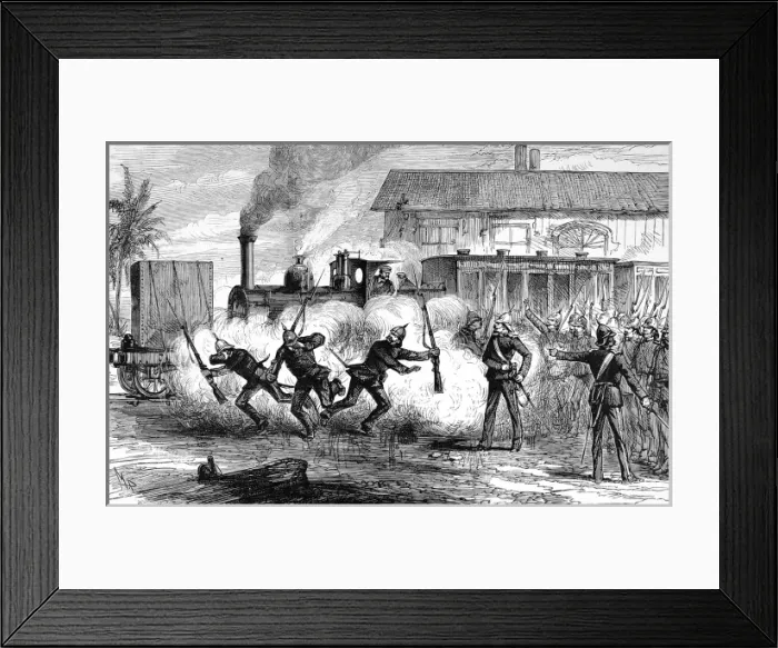Framed Print : The Portuguese Army attempts to seize a railway train, South Framed Print : The Portuguese Army attempts to seize a railway train, South