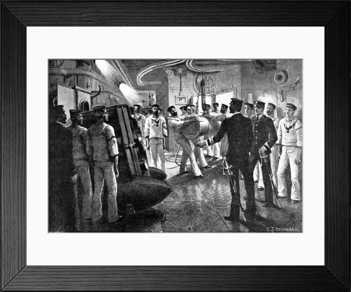 Framed Print : Gun Drill on board a British battleship, c. 1896 Framed Print : Gun Drill on board a British battleship, c. 1896