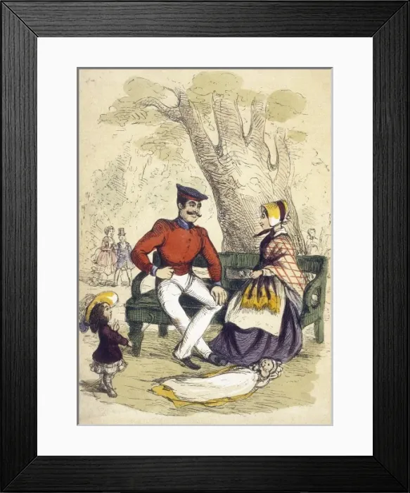 Framed Print : Nursemaid Flirting Framed Print : Nursemaid Flirting