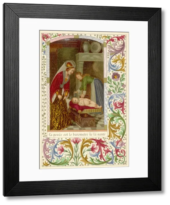 Framed Print : Weighing Medieval Child Framed Print : Weighing Medieval Child