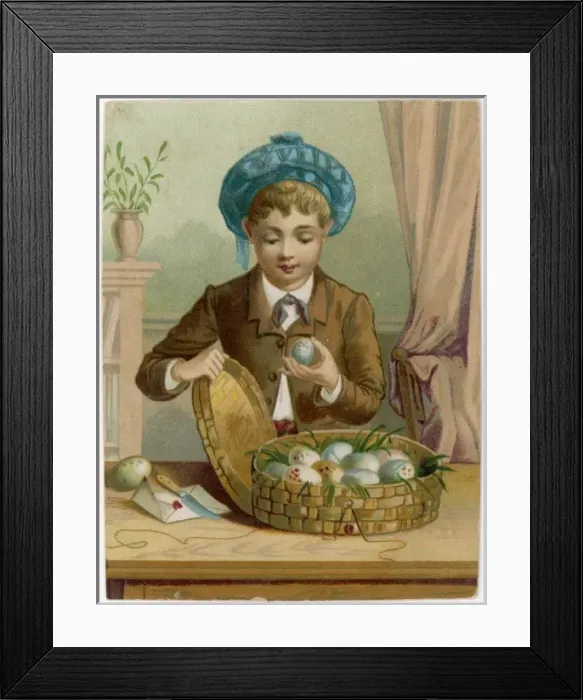 Framed Print : Boy with Basket of Eggs Framed Print : Boy with Basket of Eggs