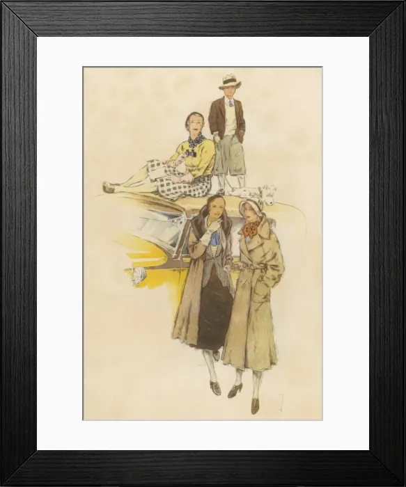 Framed Print : Group Sitting Around Car Framed Print : Group Sitting Around Car