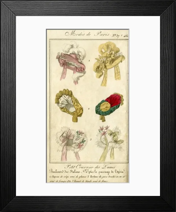 Framed Print : Fashion Hats of 1827 Framed Print : Fashion Hats of 1827