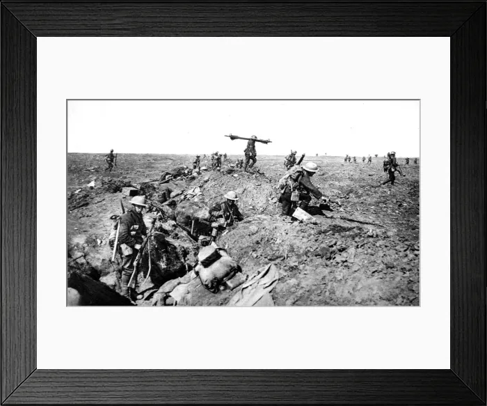 Framed Print : British reserves leaving their trenches during an advance Framed Print : British reserves leaving their trenches during an advance