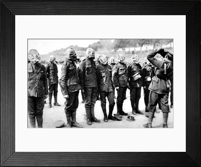 Framed Print : British soldiers at respirator-drill Framed Print : British soldiers at respirator-drill