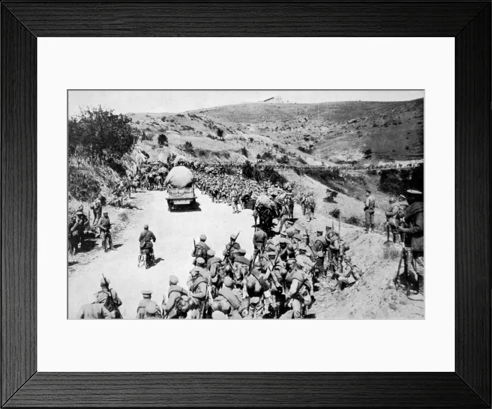 Framed Print : Russian soldieres at Salonika marching to the Balkan front Framed Print : Russian soldieres at Salonika marching to the Balkan front
