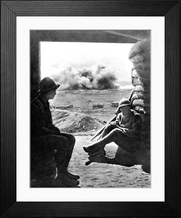 Framed Print : French soldiers taking cover from artillery fire inside a ca Framed Print : French soldiers taking cover from artillery fire inside a ca