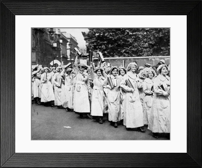 Framed Print : Procession of cheering women war-workers Framed Print : Procession of cheering women war-workers