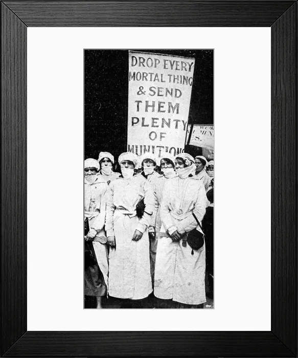 Framed Print : Women factory workers wearing respiratory-veils Framed Print : Women factory workers wearing respiratory-veils