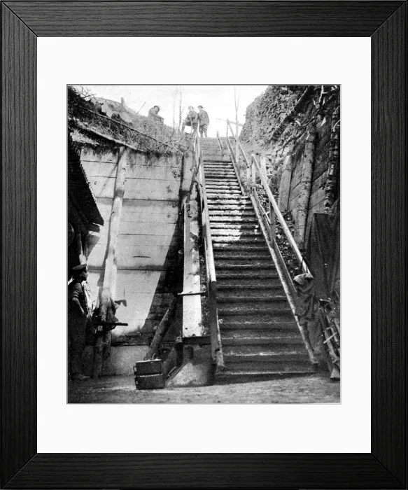 Framed Print : The entrance to a captured German dug-out Framed Print : The entrance to a captured German dug-out