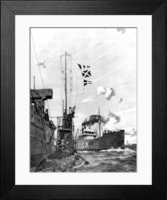 Framed Print : A British submarine signalling an American vessel Framed Print : A British submarine signalling an American vessel