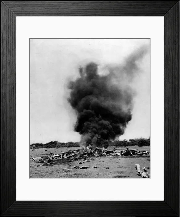Framed Print : The Burning Wreck of a German Fighter; Second World War, 194 Framed Print : The Burning Wreck of a German Fighter; Second World War, 194
