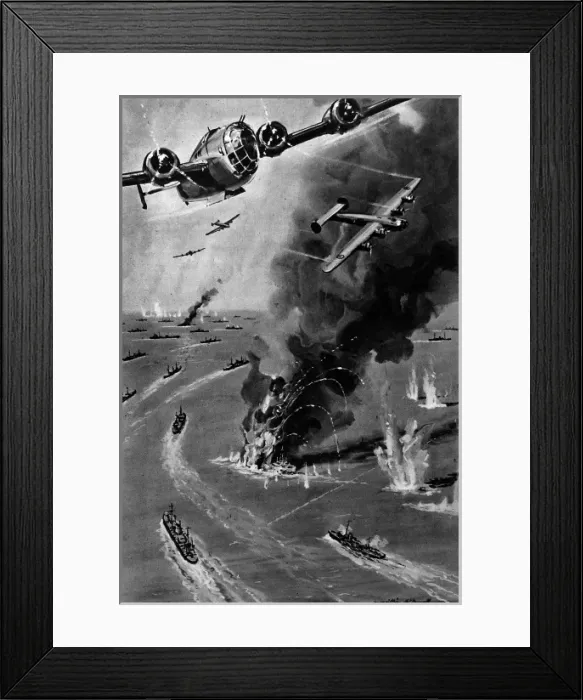 Framed Print : RAF Liberator bombers over an Atlantic Convoy; Second Worl Framed Print : RAF Liberator bombers over an Atlantic Convoy; Second Worl