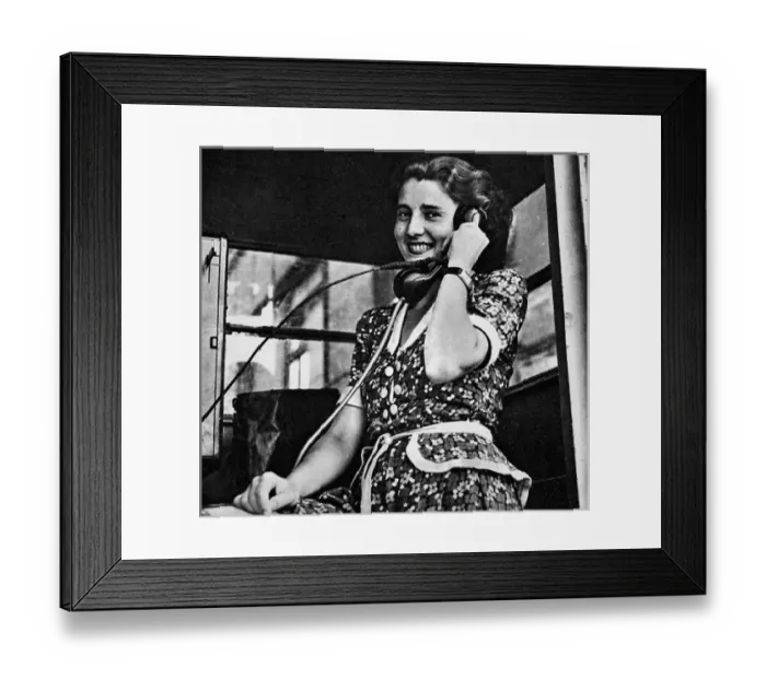 Framed Print : Woman making a telephone call, West Berlin, 1948 Framed Print : Woman making a telephone call, West Berlin, 1948