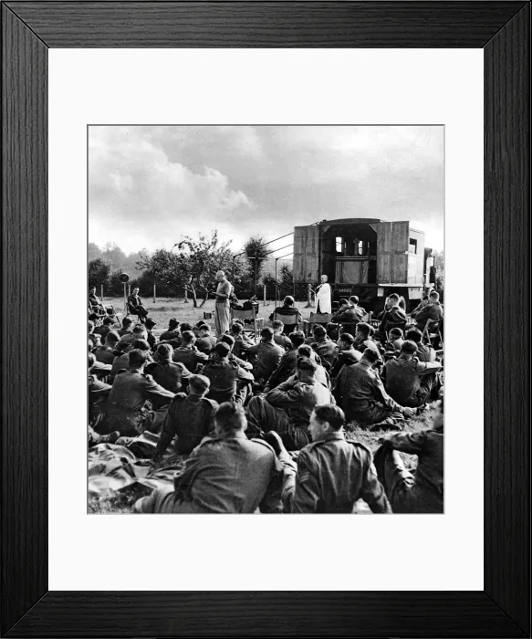 Framed Print : General Montgomery reading the lesson, France; Second World Framed Print : General Montgomery reading the lesson, France; Second World